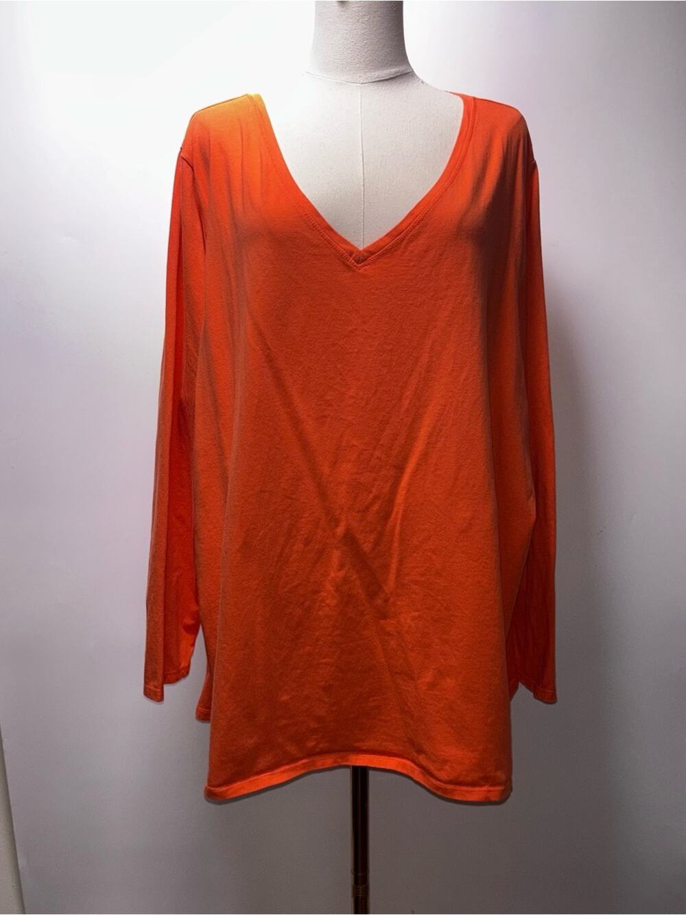 Lane Bryant Bright Orange V-Neck Long Sleeve Top Size 26/28